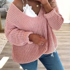 Levency Violet V Neck Loose Sweater New In