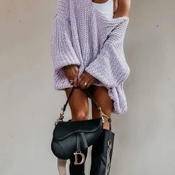 Levency Violet V Neck Loose Sweater New In