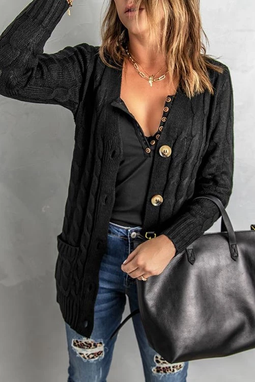 Levency Button Cable Knit Cardigan New In 6 Levency Button Cable Knit Cardigan New In