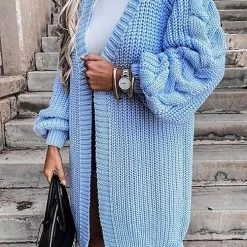 Levency New In Puff Sleeve Twist Long Cardigan