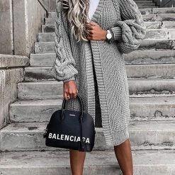 Levency New In Puff Sleeve Twist Long Cardigan