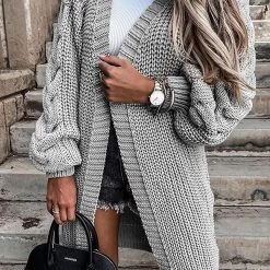 Levency New In Puff Sleeve Twist Long Cardigan