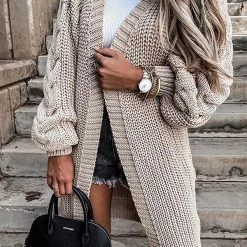 Levency New In Puff Sleeve Twist Long Cardigan