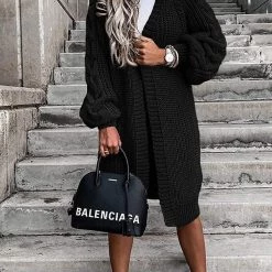 Levency New In Puff Sleeve Twist Long Cardigan