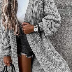 Levency New In Puff Sleeve Twist Long Cardigan