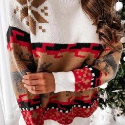 Levency Christmas Color Block Turtleneck Sweater New In