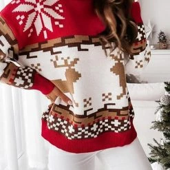 Levency Christmas Color Block Turtleneck Sweater New In