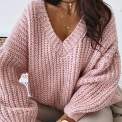 Levency New In V Neck Loose Sweater