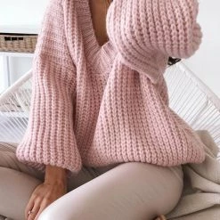 Levency New In V Neck Loose Sweater