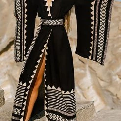 Levency New In Geometry V Neck Bat Maxi Dress