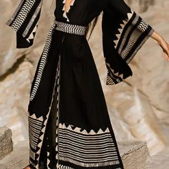 Levency New In Geometry V Neck Bat Maxi Dress