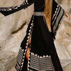 Levency New In Geometry V Neck Bat Maxi Dress