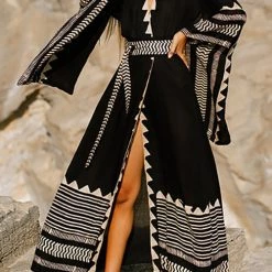 Levency New In Geometry V Neck Bat Maxi Dress