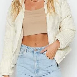 Levency Corduroy Stand Collar Puffer Coat