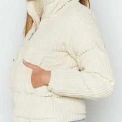 Levency Corduroy Stand Collar Puffer Coat