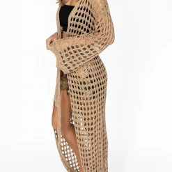 Levency Knitted Pierced Solid Color Beach Coat