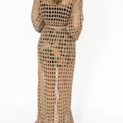 Levency Knitted Pierced Solid Color Beach Coat