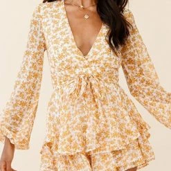 Levency Print V Neck Long Sleeve Romper New In