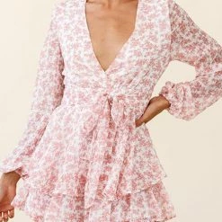 Levency Print V Neck Long Sleeve Romper New In