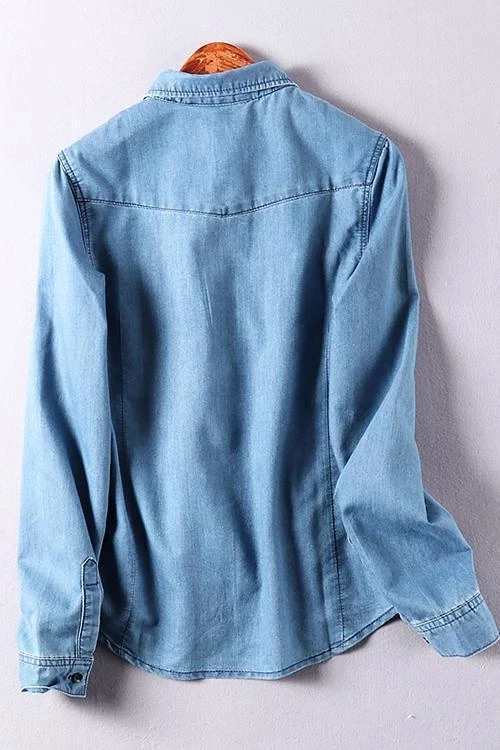 Levency Turndown Collar Pocket Denim Shirt 13 Levency Turndown Collar Pocket Denim Shirt