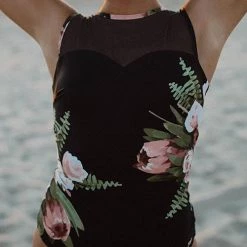 Levency New In Floral Mesh Backless One Piece Swimwear
