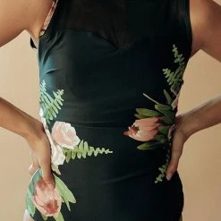 Levency New In Floral Mesh Backless One Piece Swimwear