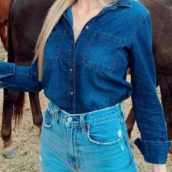 Levency Turndown Collar Pocket Denim Shirt 18 Levency Turndown Collar Pocket Denim Shirt