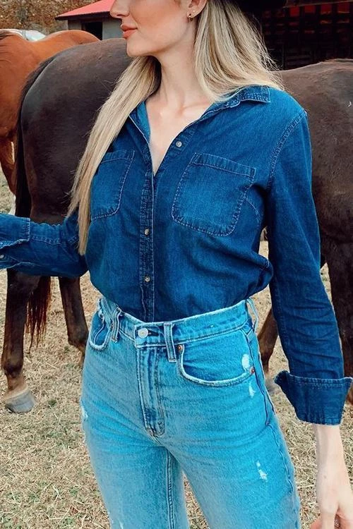 Levency Turndown Collar Pocket Denim Shirt 5 Levency Turndown Collar Pocket Denim Shirt