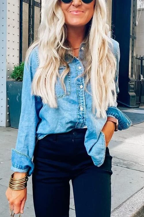 Levency Turndown Collar Pocket Denim Shirt 10 Levency Turndown Collar Pocket Denim Shirt