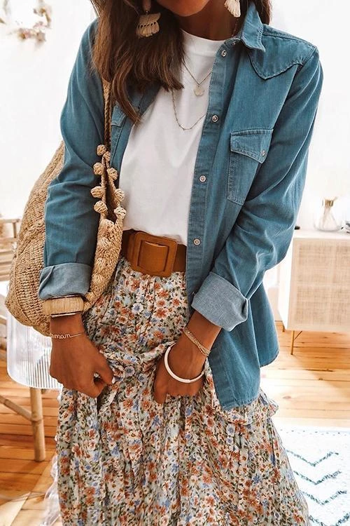 Levency Turndown Collar Pocket Denim Shirt 7 Levency Turndown Collar Pocket Denim Shirt