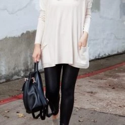 Levency Pockets Long Sleeve Loose T Shirt