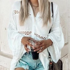 Levency New In Hollow Flares Sleeve Shirt