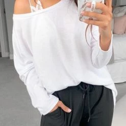 Levency Dew Shoulder Long Sleeve T Shirt New In