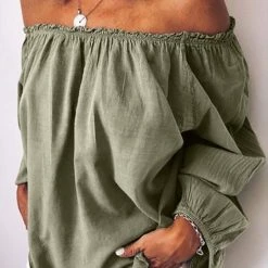 Levency Off Shoulder Long Sleeve Loose Blouse