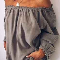 Levency Off Shoulder Long Sleeve Loose Blouse