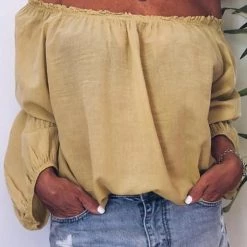 Levency Off Shoulder Long Sleeve Loose Blouse