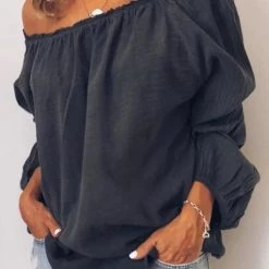 Levency Off Shoulder Long Sleeve Loose Blouse