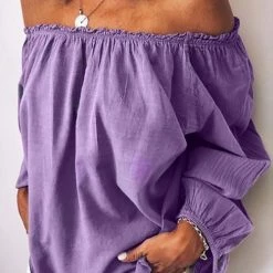 Levency Off Shoulder Long Sleeve Loose Blouse