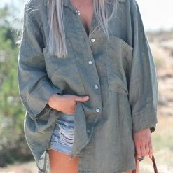 Levency Deep Pockets Linen Button Shirt New In