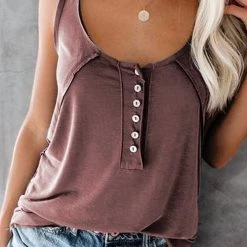 Levency Button U Neck Sleevelss T Shirt New In