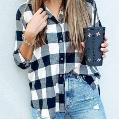 Levency New In Versatile Button Plaid Pockets Shirt