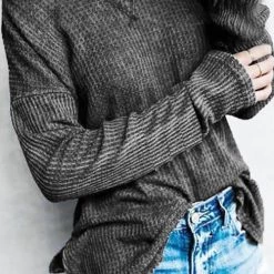 Levency Dew Shoulder Waffle Long Sleeve T Shirt