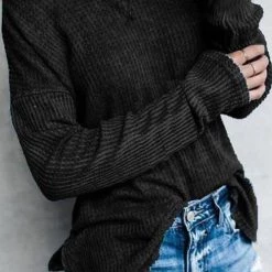 Levency Dew Shoulder Waffle Long Sleeve T Shirt