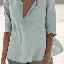 Levency Linen V Neck Half Sleeve T Shirt