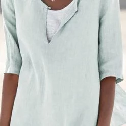 Levency Linen V Neck Half Sleeve T Shirt