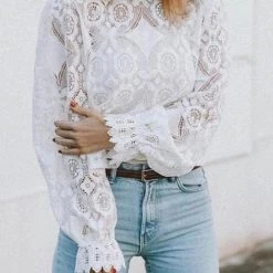 Levency Lace Hollow Puff Sleeve T Shirt New In
