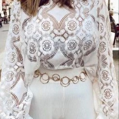 Levency Lace Hollow Puff Sleeve T Shirt New In