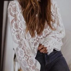 Levency Lace Hollow Puff Sleeve T Shirt New In