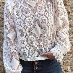 Levency Lace Hollow Puff Sleeve T Shirt New In