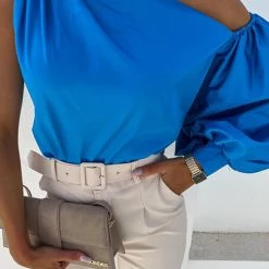 Levency One Shoulder Puff Sleeve Blouse New In